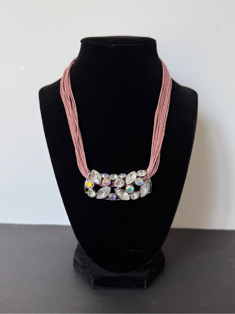 Lia Sophia Pink Multi-Strand Necklace with Crystal Cluster